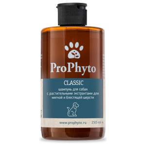 Жидкий шампунь ProPhyto CLASSIC SHAMPOO с растительными экстрактами для блеска и мягкости шерсти собак, 250 мл