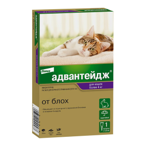 Адвантейдж Капли на холку от блох для кошек более 4 кг, упаковка (4пип)
