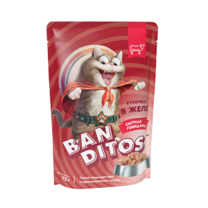 BANDITOS влажный корм для кошек Сытная говядина в желе 75 г