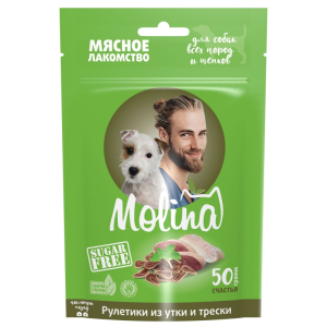 Molina Лакомство для щенков и собак всех пород (рулетики из утки и трески), 50г