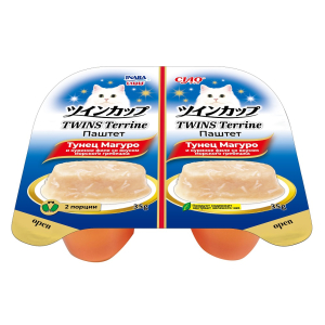 INABA ЧАО ТВИНС ТЕРРИН Паштет пресерва для кошек из тунца Магуро и куриного филе со вкусом морского гребешка (35г*2шт)  упаковка