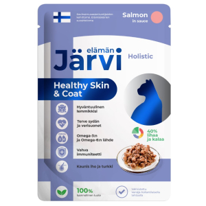 Jarvi  для кошек с лососем, для красивой шерсти и здоровой кожи, кусочки в соусе,85г
