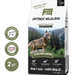 Natura Wild Ontario Wildland Корм сухой для привередливых собак всех пород (ягненок, свинина), 2кг