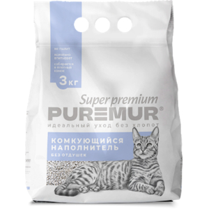 PureMur super premium Наполнитель минеральный комкующийся,3кг