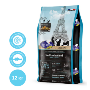 Bon Appetit Sterilized Корм сухой для стерилизованных кошек (курица, лосось), 12кг