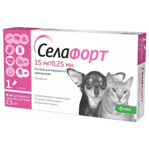 Селафорт для кошек и собак <2,5 кг, (Инсектоакарицидное средство) 1 х 15мг/0,25мл
