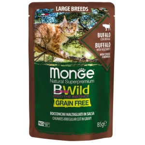 Monge Cat BWild GRAIN FREE для котят и кошек крупных пород, из мяса буйвола с овощами, 85гр