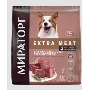 Мираторг Extra Meat сухой корм  для собак взрослых средних пород старше 1 года, с говядиной Black Angus,2,6кг