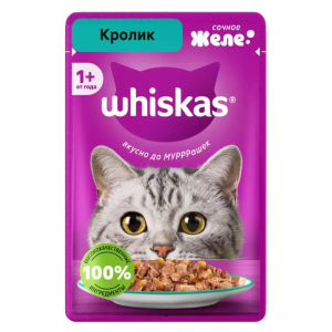 Whiskas Корм консервированный для кошек (кролик желе), 75г