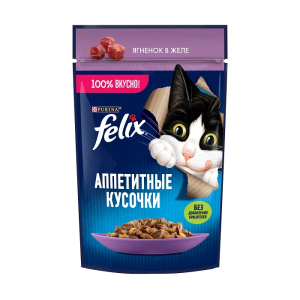 Felix "Аппетитные кусочки" Корм консервированный для кошек (ягненок в желе), 75г