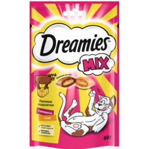 Лакомство Dreamies для взрослых кошек с добавлением говядиной  и сыра 60г