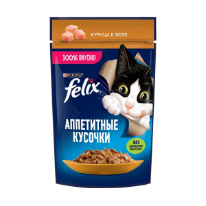 Felix "Аппетитные кусочки" Корм консервированный для кошек (курица в желе), 75г