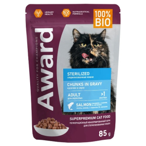 Award Cat Sterilized для взрослых стерилизованных кошек (Лосось в соусе), 85 гр