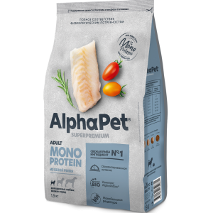 AlphaPet MONOPROTEIN сухой корм для собак мелких пород белая рыба 3кг