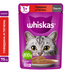 Whiskas Корм консервированный для кошек (паштет с говядиной, печенью), 75г