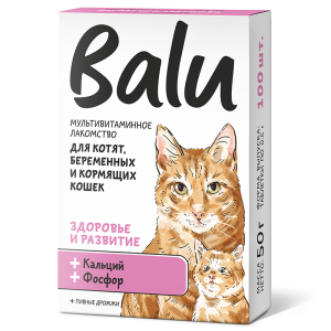 Balu "Здоровье и развитие" Лакомство мультивитаминное для для котят, беременных и кормящих кошек, 100шт