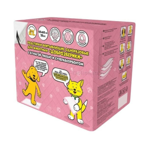 Подстилки для животных 60х60 с бумагой тиссью и суперабсорбентом "Доброзверики" 20шт.