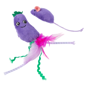 Mr.Kranch игрушка для кошек Баклажанчик и Мышка плюшевая с кошачьей мятой и перышками 19 см фиолетовая