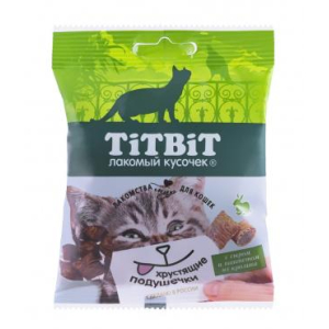 TiTBiT Лакомство для кошек (хрустящие подушечки с сыром и паштетом из кролика), 30г