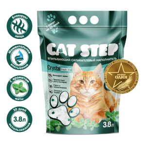 Cat Step Crystal Наполнитель силикагелевый для кошачьих туалетов (мята), 3,8л