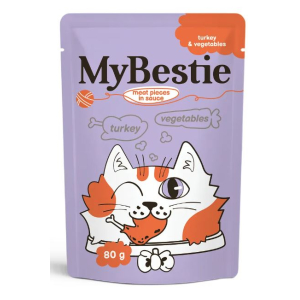 MyBestie влажный корм для кошек, соус (индейка, овощи) 80гр