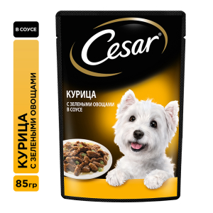 Cesar Корм консервированный для взрослых собак всех пород (курица с зелеными овощами в соусе), 85г