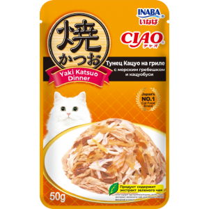 INABA пресерва для кошек, тунец Кацуо на гриле с морским гребешом и кацуобуси 50гр
