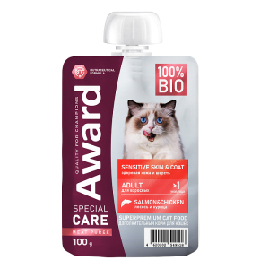 Award SPECIAL CARE Sensitive skin&coat влажный корм для кошек для здоровья кожи и шерсти (курица, лосось) 100гр