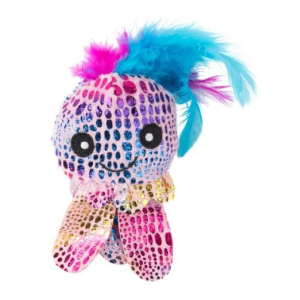 Игрушка Mr.Kranch для кошек Осьминожка плюшевая с кошачьей мятой и перышками розовая 6,5см