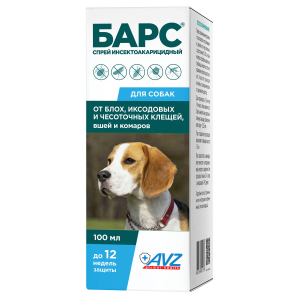 БАРС спрей инсектоакарицидный для собак, 100 мл, флакон в коробке