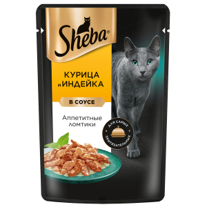 Sheba Корм консервированный полнорационный для кошек (курица, индейка в соусе), 0,075кг