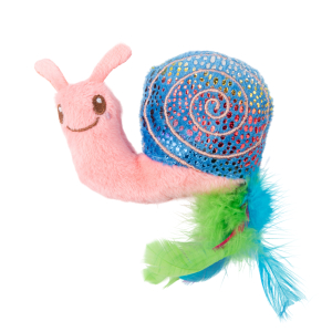 Игрушка Mr.Kranch для кошек Улитка плюшевая с кошачьей мятой и перышками розовая 18см