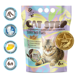 Cat Step Tofu Tutti Frutti Наполнитель комкующийся растительный для кошачьих туалетов, 6л