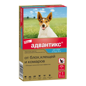Адвантикс Капли на холку для собак весом 4-10 кг, упаковка (4пип)