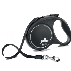 Flexi рулетка Black Design M (до 25 кг),5 м,лента,черный/серебро