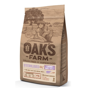 OAK'S FARM Grain Free Lamb Sterilised Adult Cat сухой корм  для кошек взрослых стерилизованных, беззерновой, Ягненок ,6кг