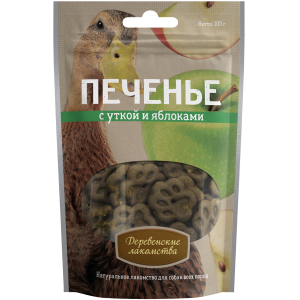 Деревенские лакомства Лакомство для собак (печенье с уткой и яблоками), 100г