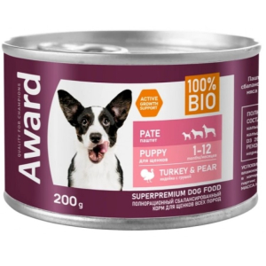 Award Puppy Паштет для щенков от 1 месяца (Индейка с грушей), 200гр
