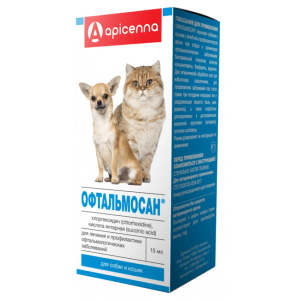 Офтальмосан капли глазные для кошек и собак, 15 мл.
