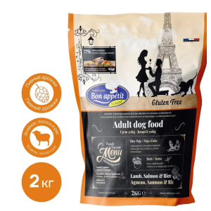 Bon Appetit Корм сухой для собак всех пород с чувствительным пищеварением (ягненок, лосось, рис), 2кг