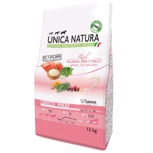 Unica Natura Корм сухой для собак средних, крупных и гигантских пород (семга, рис и горох), 12кг