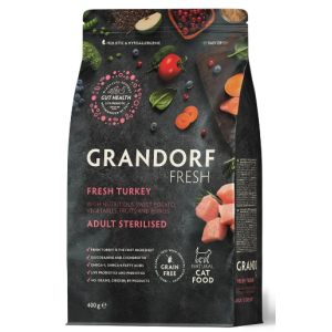 Grandorf Fresh Adult Sterilised беззерновой гипоаллергенный корм для взрослых стерилизованных кошек (свежая индейка с бататом), 400гр