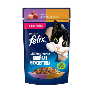Felix "Двойная вкуснятина" Корм консервированный для кошек (ягненок, курица в желе), 75г
