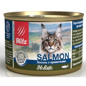 BLITZ Консервы для кошек "Лосось с креветкой", 200 гр