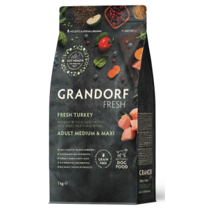 Grandorf Fresh Adult Medium & Maxi беззерновой гипоаллергенный корм для собак средних и крупных пород (свежая индейка с бататом), 1кг срок до 23.04.2026