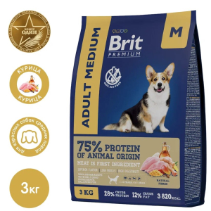 Brit Premium Корм сухой для собак средних пород (курица), 3кг
