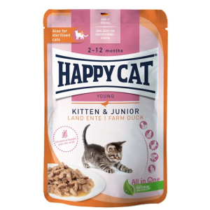 Happy Cat Kitten & Junior LandEnte Мясные кусочки в соусе из фермерской утки для котят, 85 гр