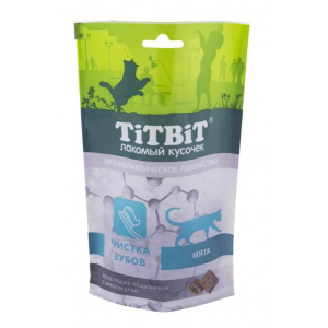 TiTBiT Лакомство для кошек, для чистки зубов (хрустящие подушечки с мясом утки), 60г
