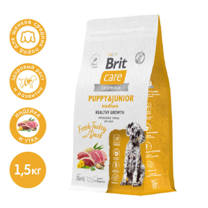 Брит Кеа сухой корм для здорового роста щенков средних пород с индейкой и уткой Dog Puppy&Junior M Healthy Growth, 1,5 кг