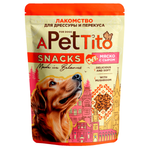 APetTito  Лакомство-снек для поощрения собак «МЯСКО С СЫРОМ», 90гр